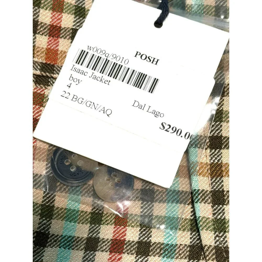 Dal Lago Linen Isaac Plaid Jacket Size 4 Multicolor Made In Italy NWT